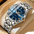 Mens Dress Watch Analog Quartz Day Date Window Faceted Glass Metal - Image 6