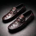 Men's Driving Loafers Slip on with Croc Embossed Leather and Metal Bit Detail Moccasin - Image 1