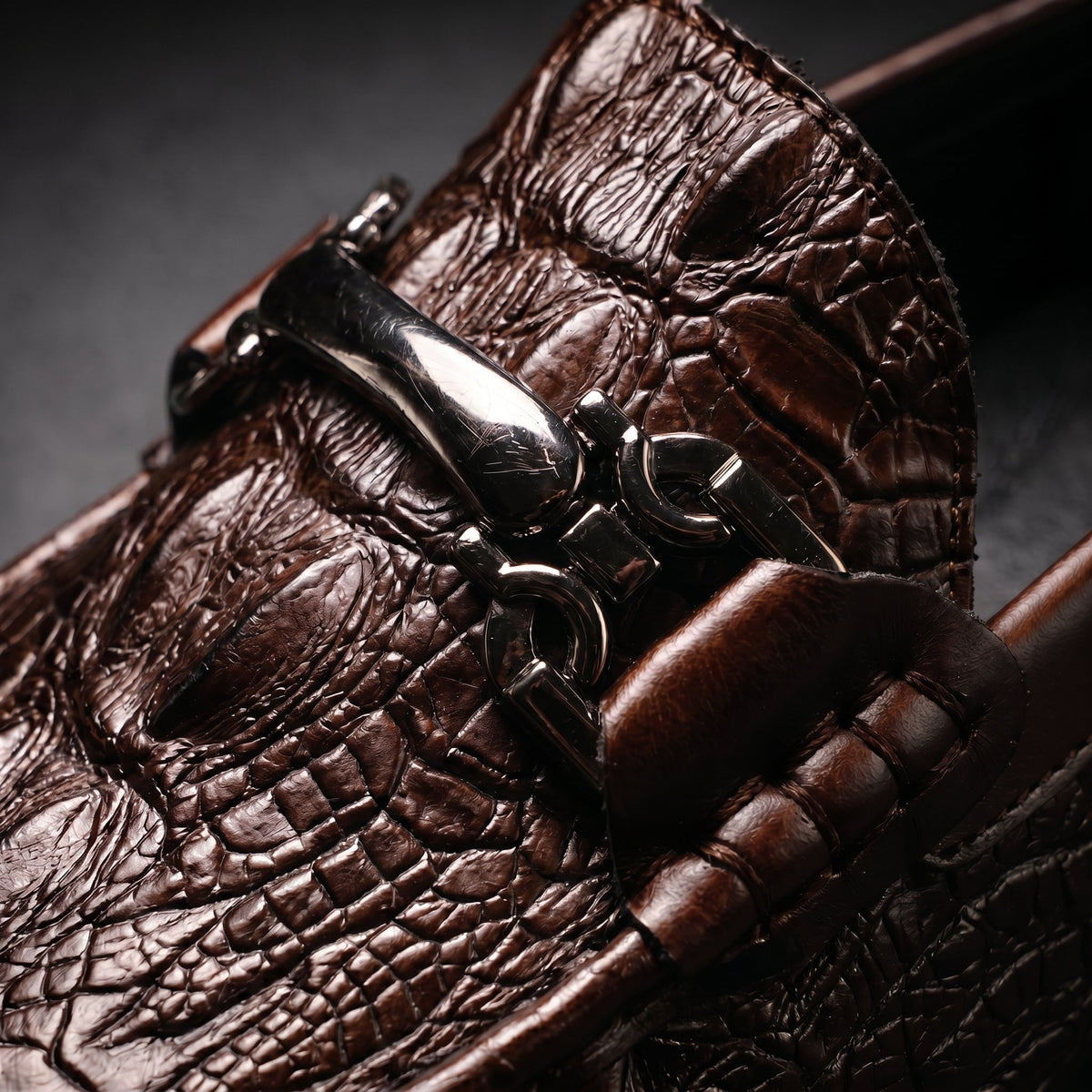 Men's Driving Loafers Slip on with Croc Embossed Leather and Metal Bit Detail Moccasin - Image 3
