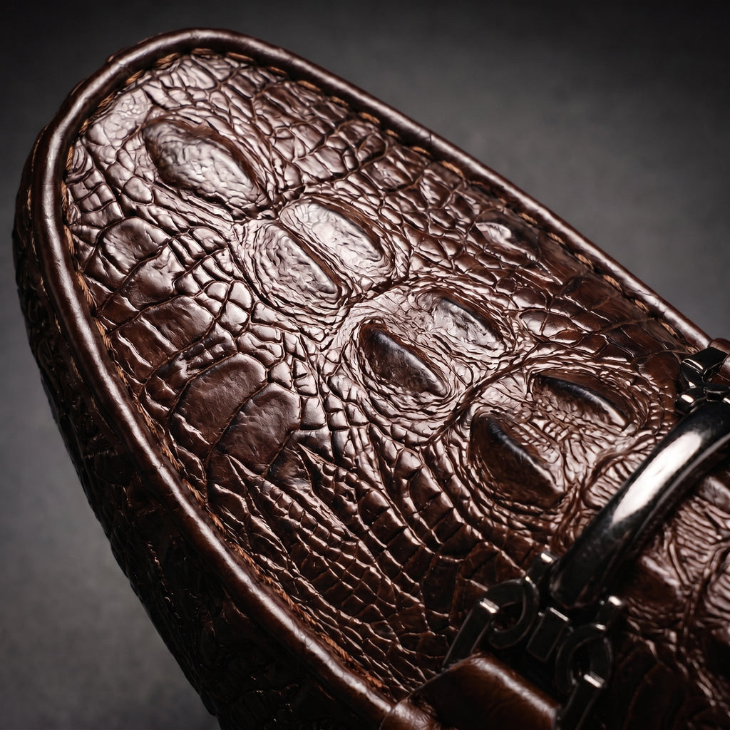 Men's Driving Loafers Slip on with Croc Embossed Leather and Metal Bit Detail Moccasin - Image 4