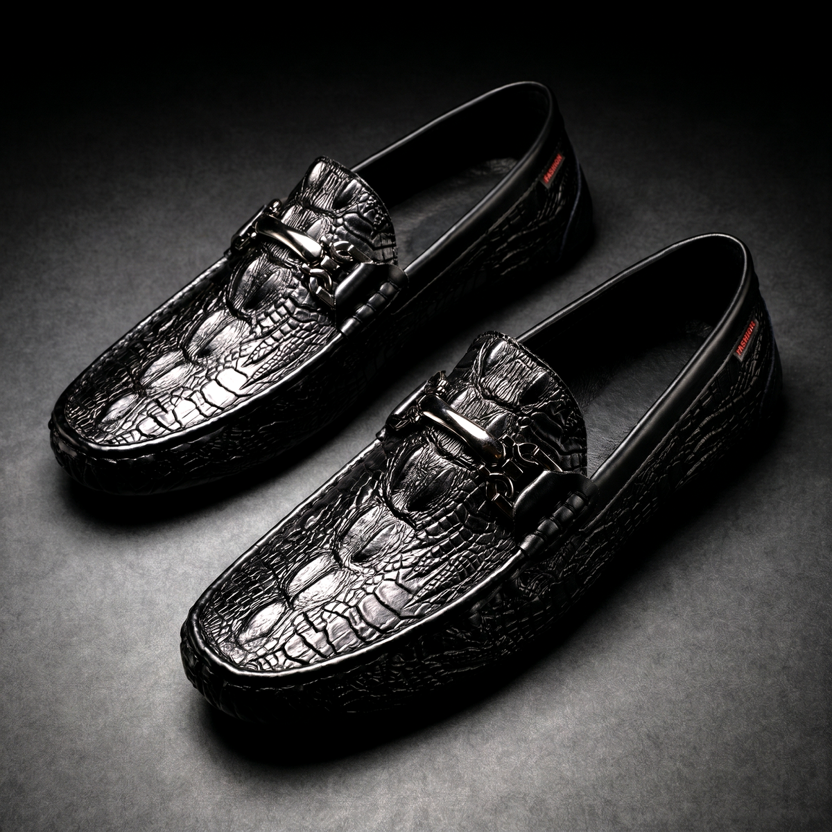 Men's Driving Loafers Slip on with Croc Embossed Leather and Metal Bit Detail Moccasin - Image 5
