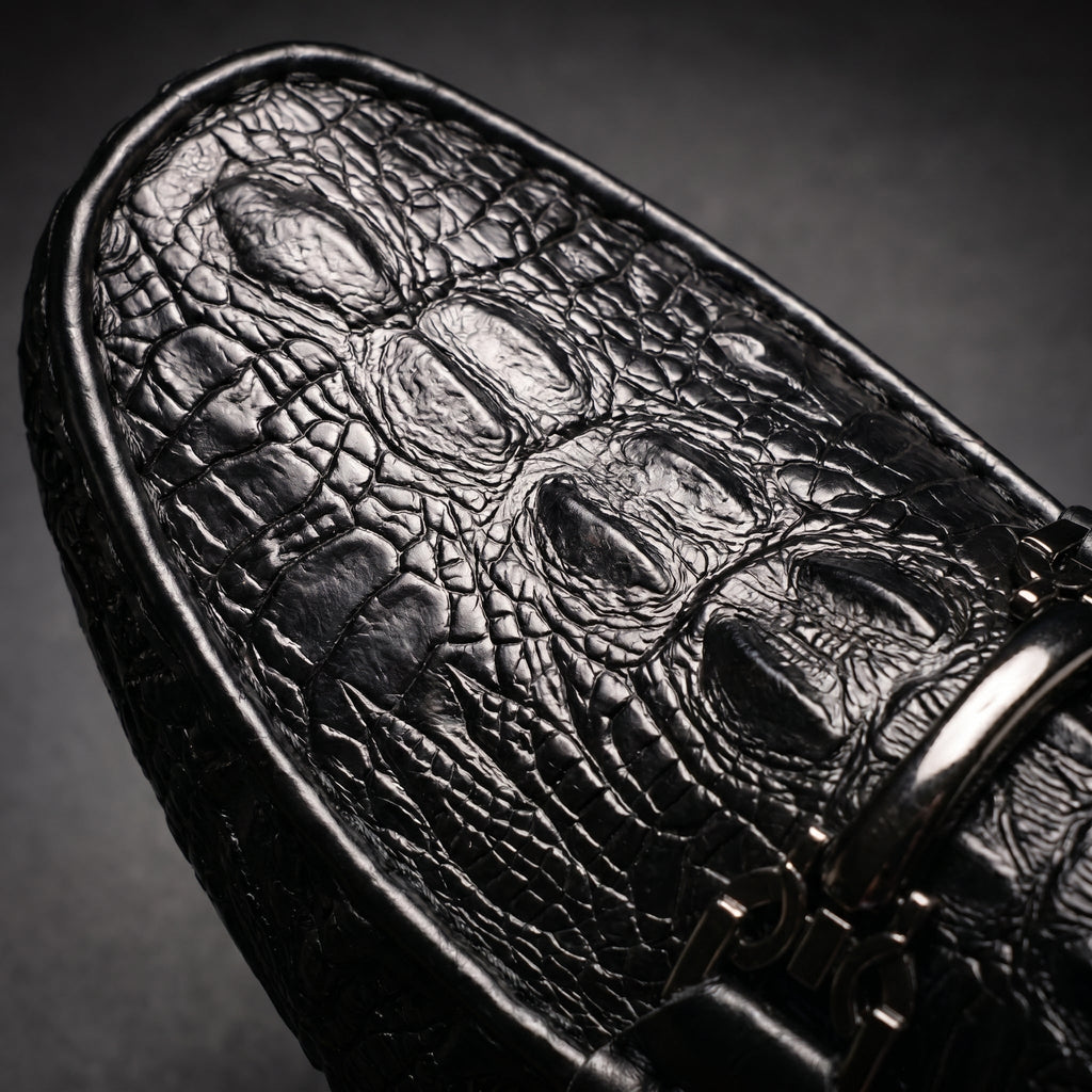 Men's Driving Loafers Slip on with Croc Embossed Leather and Metal Bit Detail Moccasin - Image 8