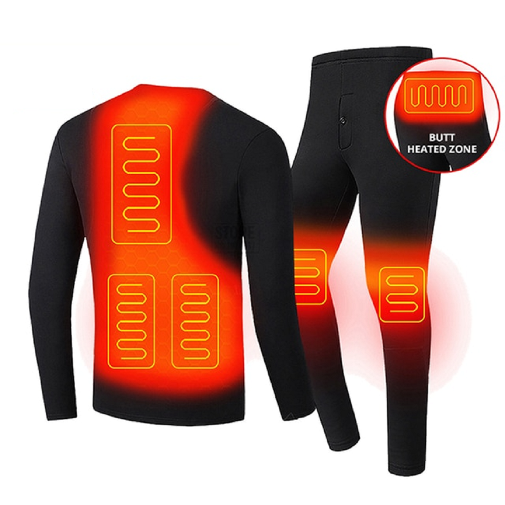 Men's Electric Heated Long Johns Thermal Underwear Set with USB Power and Stretchy Knit Fabric - Image 1
