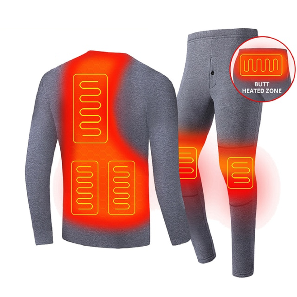 Men's Electric Heated Long Johns Thermal Underwear Set with USB Power and Stretchy Knit Fabric - Image 3
