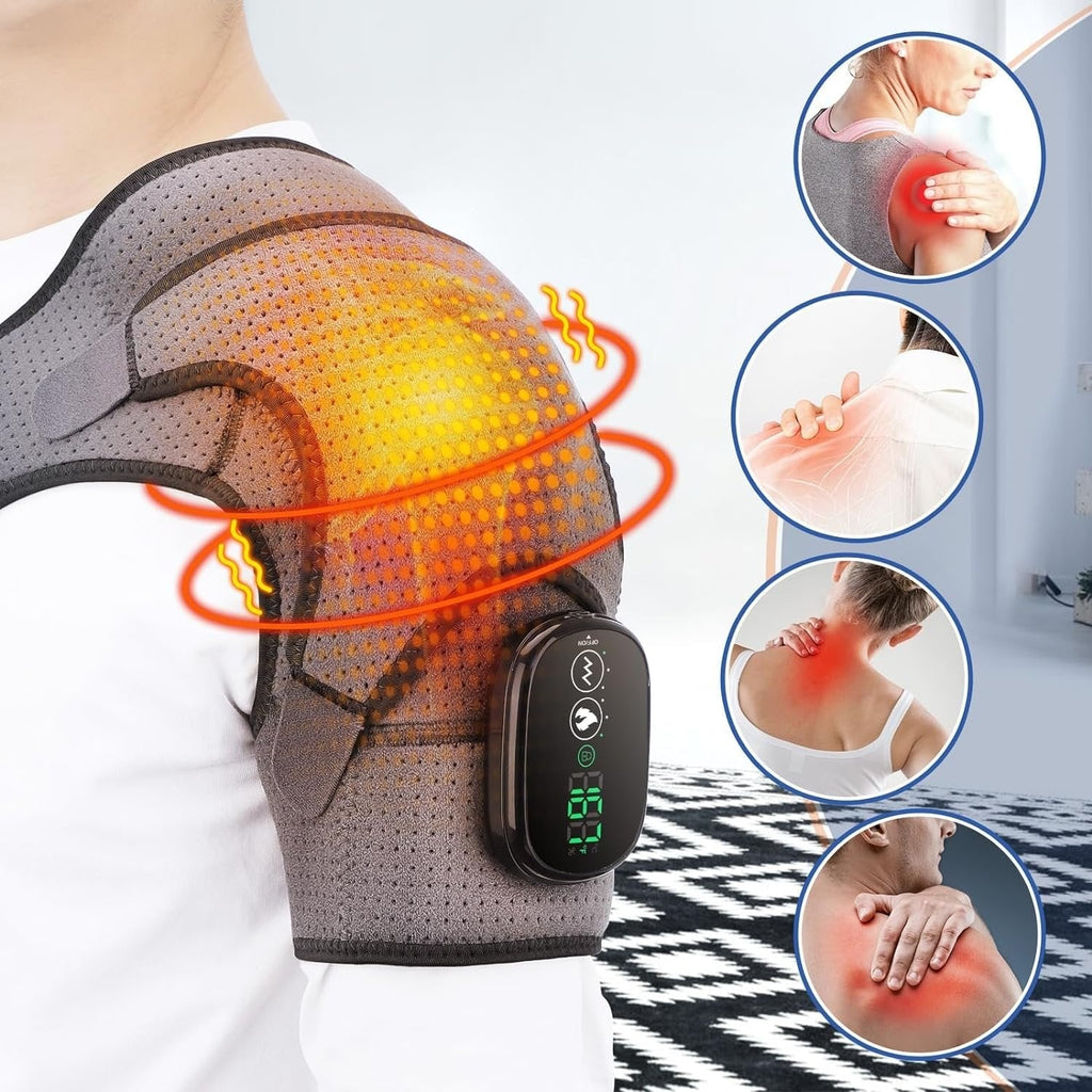 Men's Electric Shoulder Heating Pad with Moist Heat Vibration Massage and Portable Cordless Design - Image 1