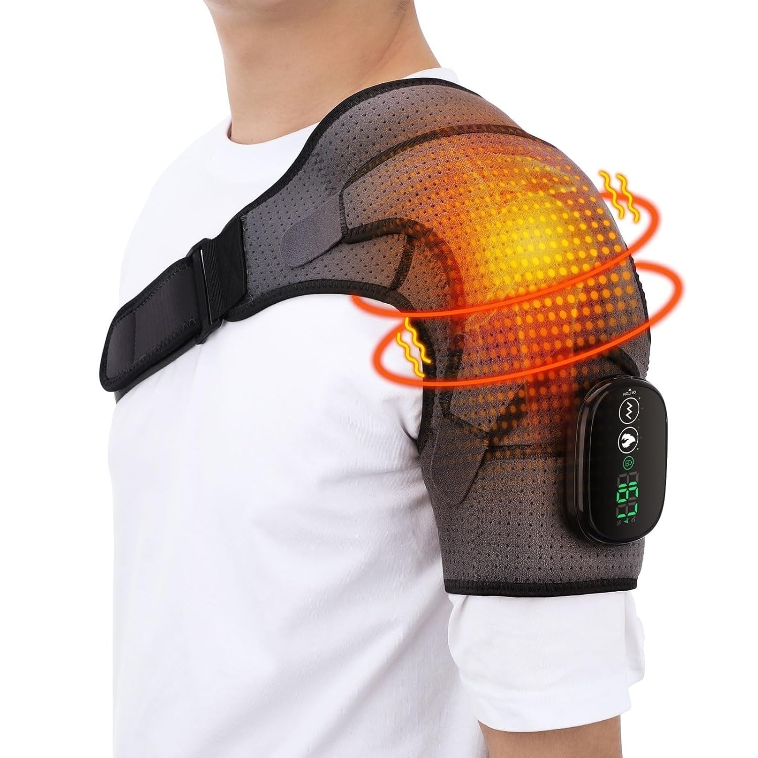 Men's Electric Shoulder Heating Pad with Moist Heat Vibration Massage and Portable Cordless Design - Image 2