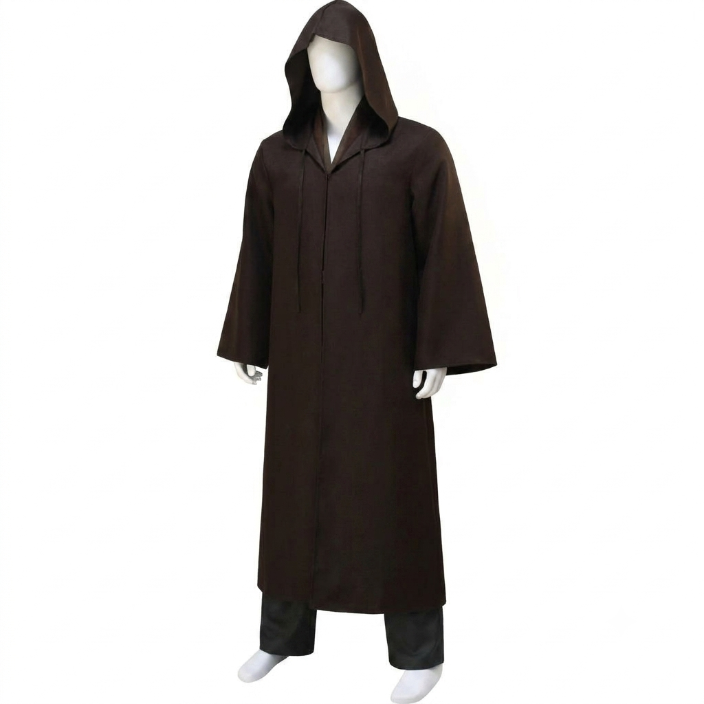 Men's Halloween Cosplay Jedi Costume Robe with Hooded Tunic and Pants Set - Image 3