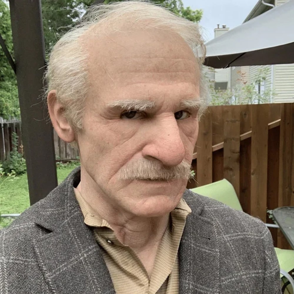 Men's Halloween Realistic Silicone Mask Old Man Hyper Face with Handpainted Details and Synthetic Hair - Image 1