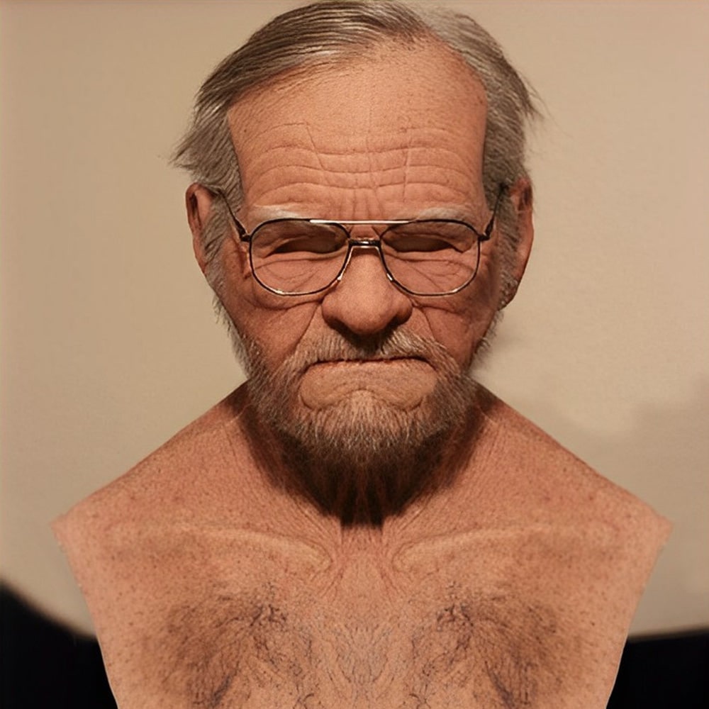 Men's Halloween Realistic Silicone Mask Old Man Hyper Face with Handpainted Details and Synthetic Hair - Image 2