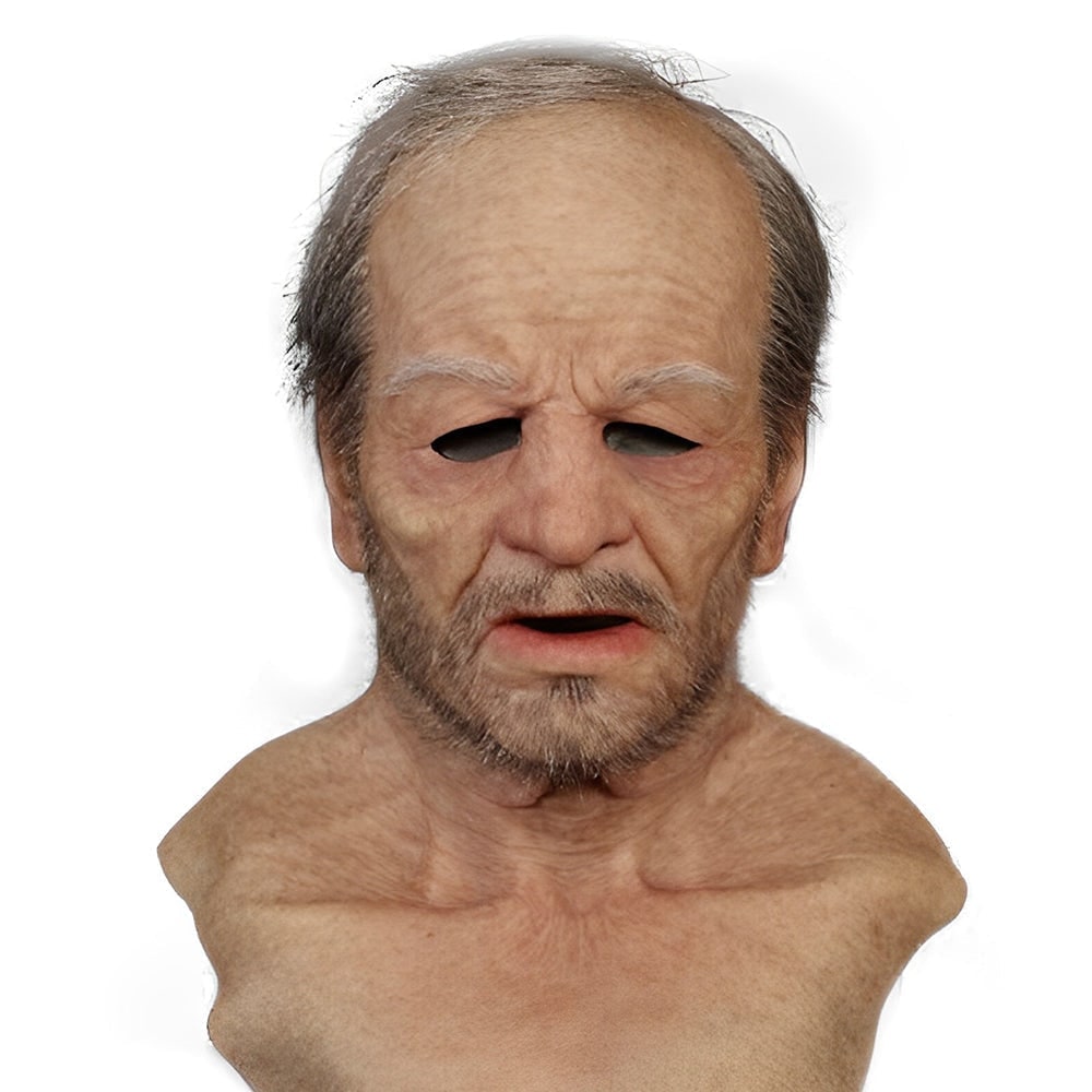 Men's Halloween Realistic Silicone Mask Old Man Hyper Face with Handpainted Details and Synthetic Hair - Image 7