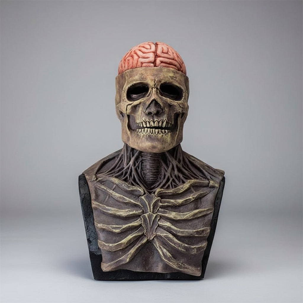 Men's Halloween Skull Mask with Creepy Exposed Brain Chest Plate Latex Full Head Day Of The Dead - Image 1