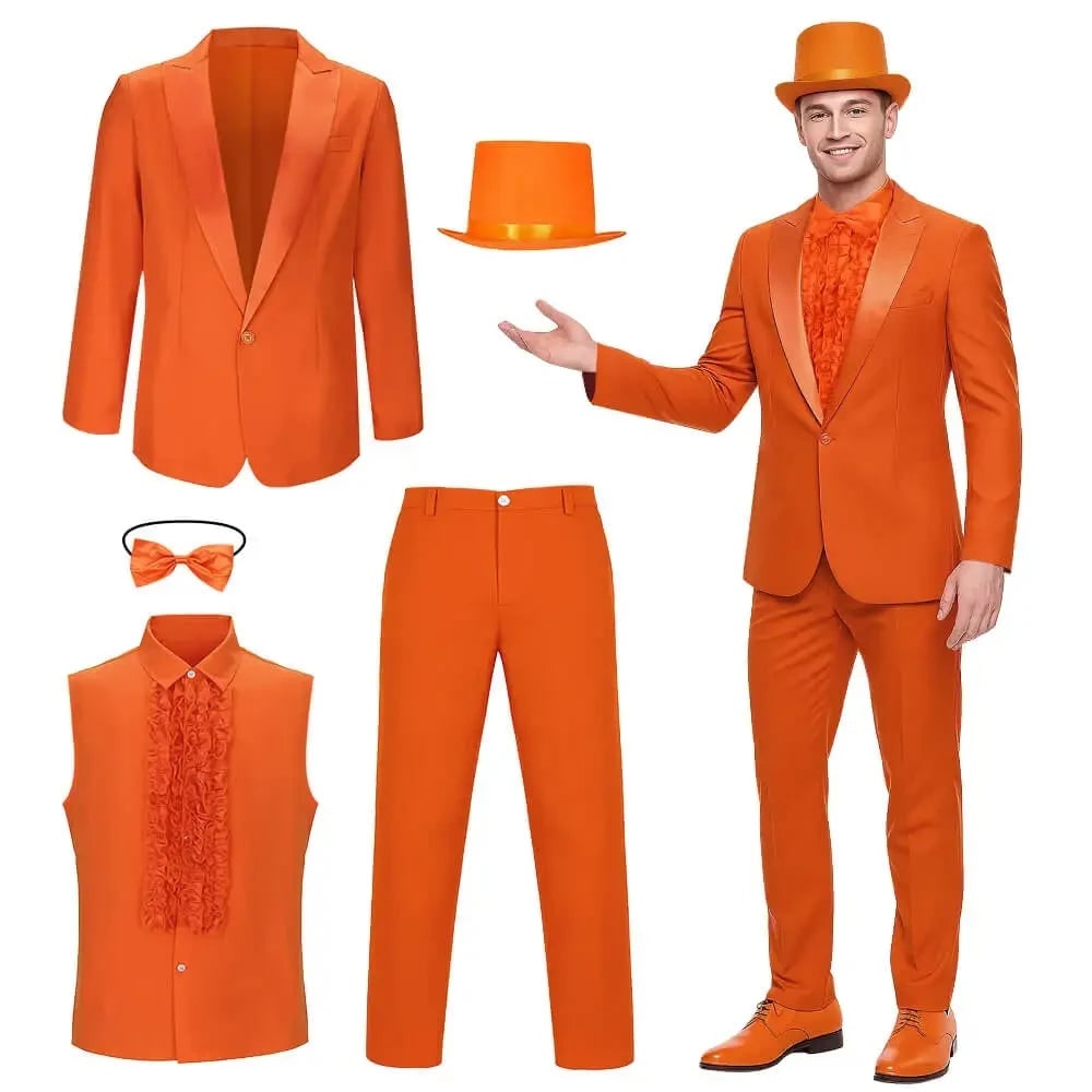 Men's Halloween Tuxedo Costume with Ruffled Shirt Bow Tie and Top Hat Party Outfit - Image 3