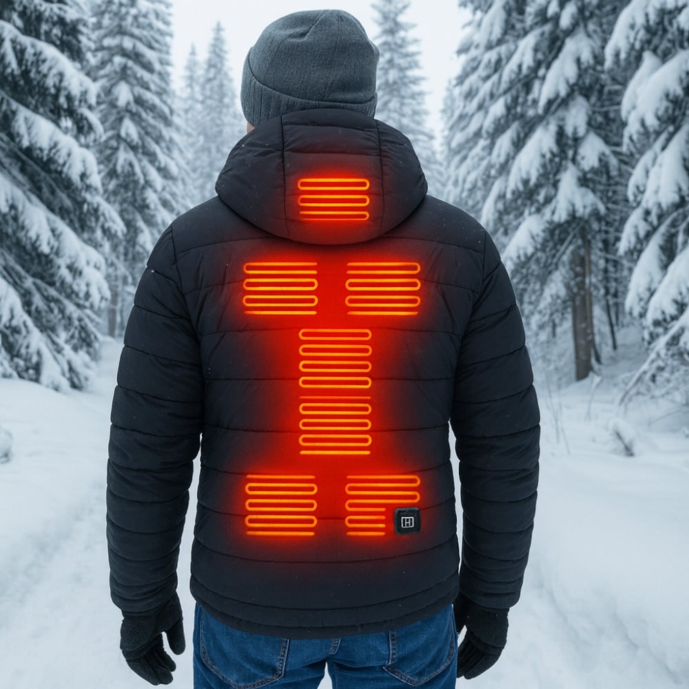 Men's Heated Puffer Jacket with Temperature Control and Quilted Hood for Winter Outdoor Warming - Image 1