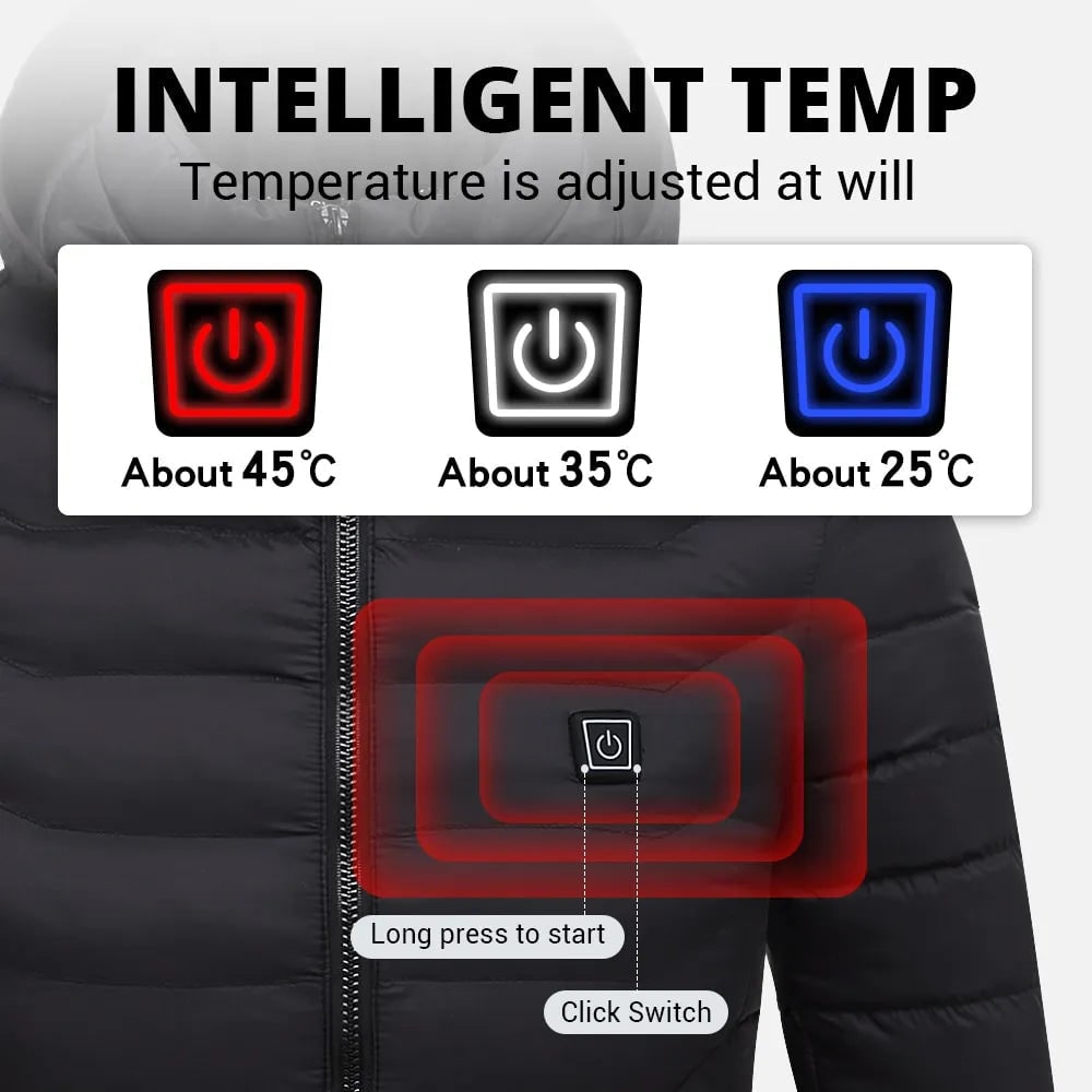 Men's Heated Puffer Jacket with Temperature Control and Quilted Hood for Winter Outdoor Warming - Image 4