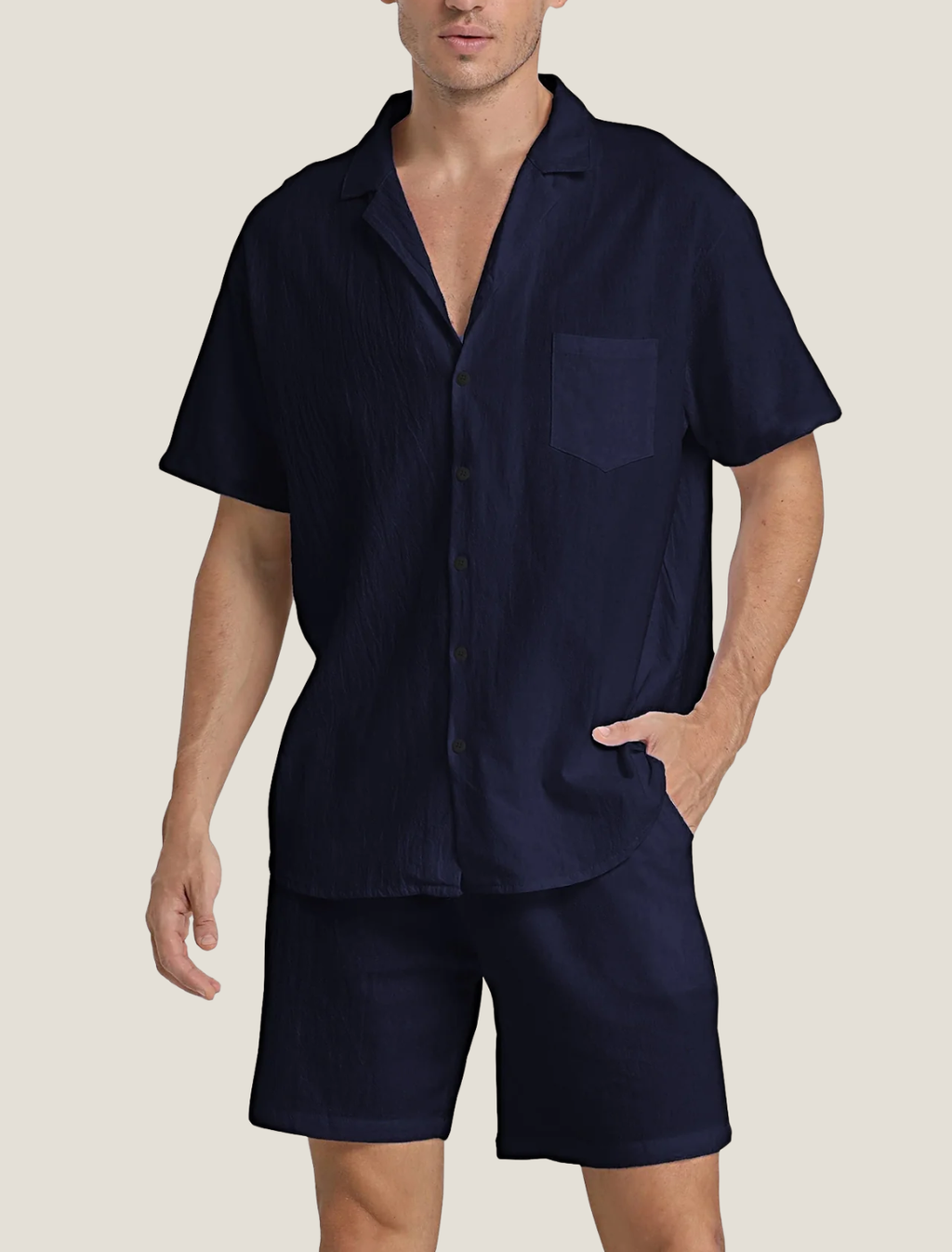 Men's Lightweight Short Sleeve Button Shirt and Shorts Set — alternative angle