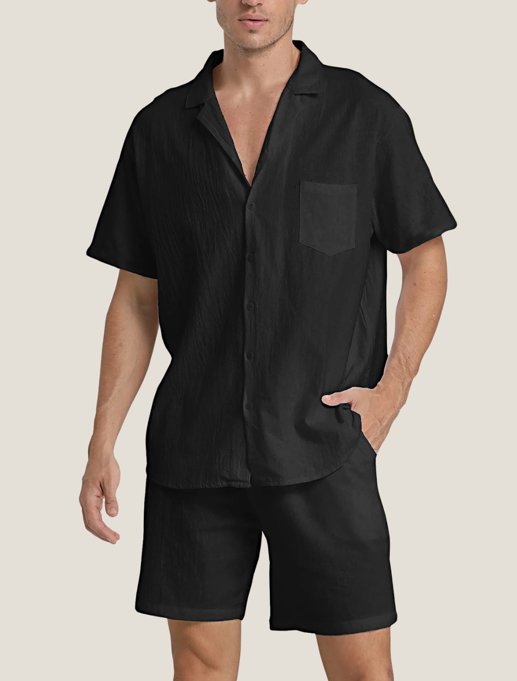 Men's Lightweight Short Sleeve Button Shirt and Shorts Set — back view