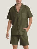 Men's Lightweight Short Sleeve Button Shirt and Shorts Set — close-up