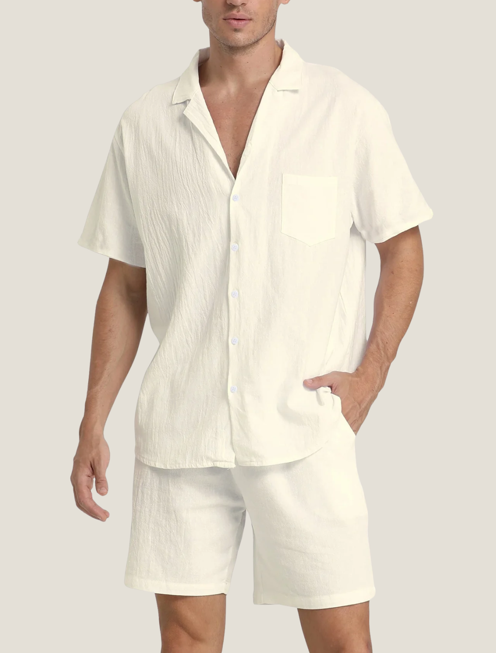 Men's Lightweight Short Sleeve Button Shirt and Shorts Set — detail view