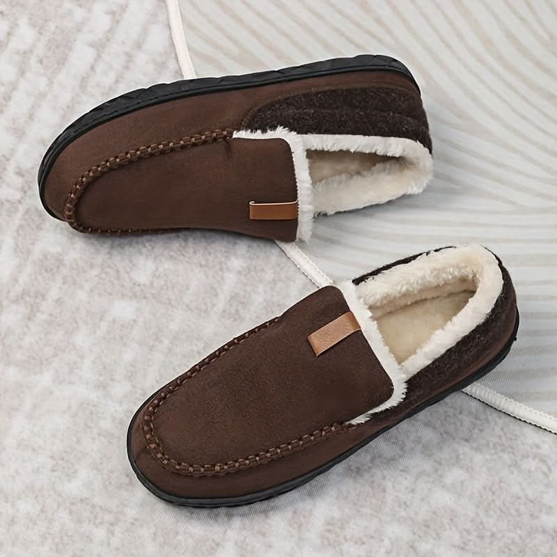 Mens Moccasin Slippers Slip Faux Fur Suede Non Rubber Sole Winter Warm - Image 10
