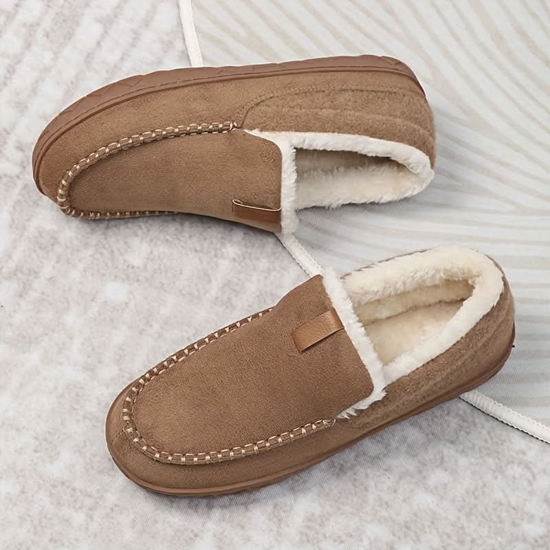Mens Moccasin Slippers Slip Faux Fur Suede Non Rubber Sole Winter Warm - Image 11