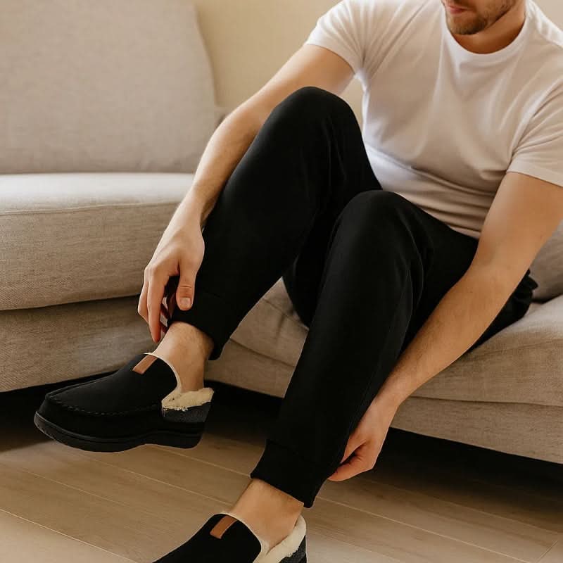 Mens Moccasin Slippers Slip Faux Fur Suede Non Rubber Sole Winter Warm - Image 3
