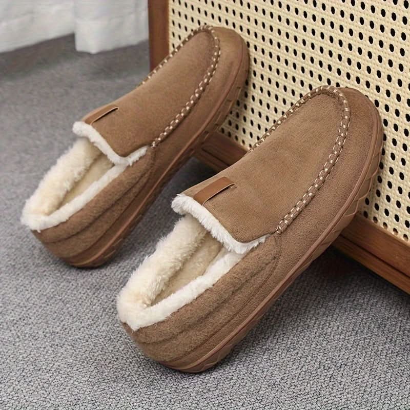 Mens Moccasin Slippers Slip Faux Fur Suede Non Rubber Sole Winter Warm - Image 4