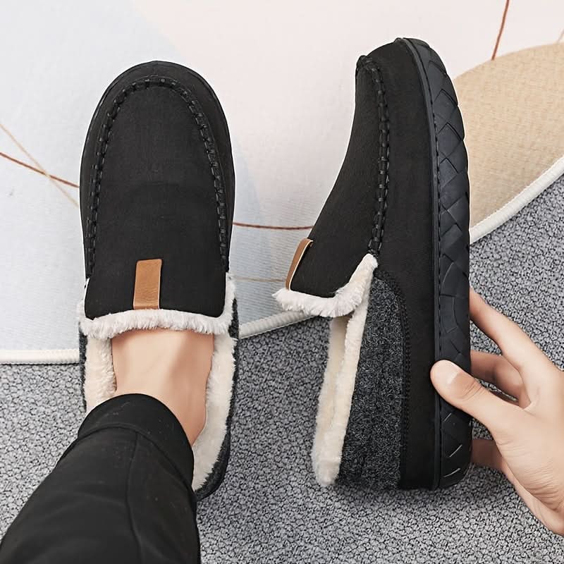 Mens Moccasin Slippers Slip Faux Fur Suede Non Rubber Sole Winter Warm - Image 5