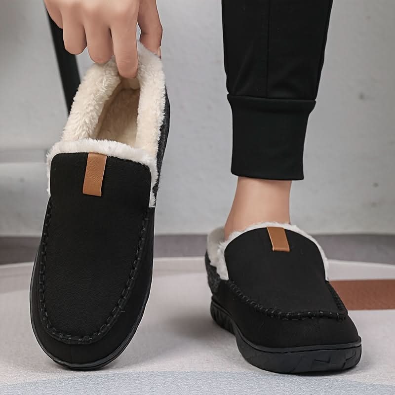 Mens Moccasin Slippers Slip Faux Fur Suede Non Rubber Sole Winter Warm - Image 6