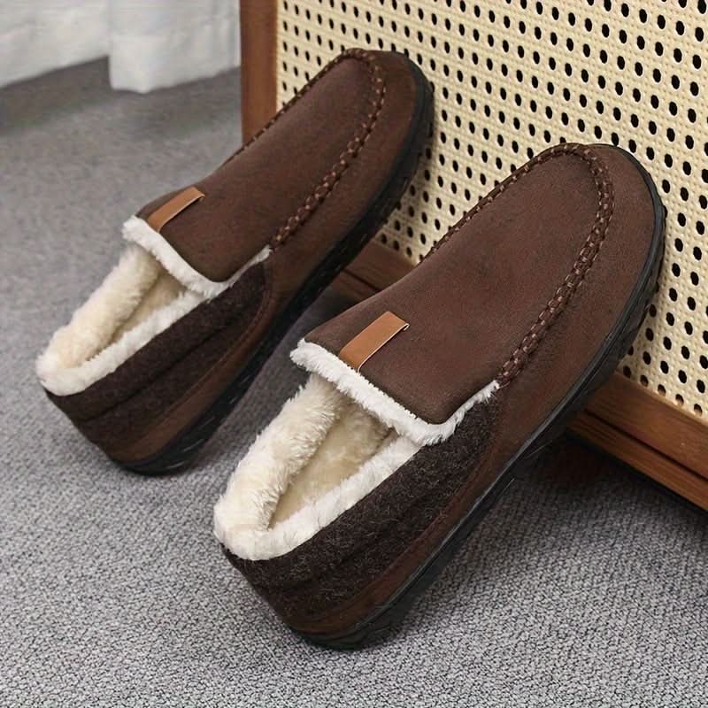Mens Moccasin Slippers Slip Faux Fur Suede Non Rubber Sole Winter Warm - Image 7