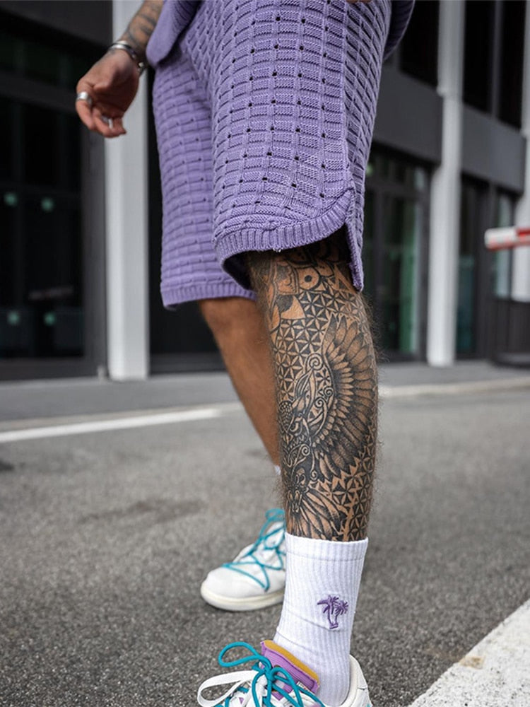 Men's Open Weave Sleeveless Top and Elasticated Shorts Set — side view