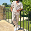 Men's Pleated Camp Collar Shirt and Straight Leg Trousers Set — side view