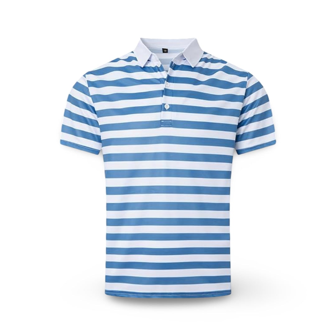Mens Polo Shirt Striped Short Sleeve Collar Cotton Regular Fit Summer - Image 2