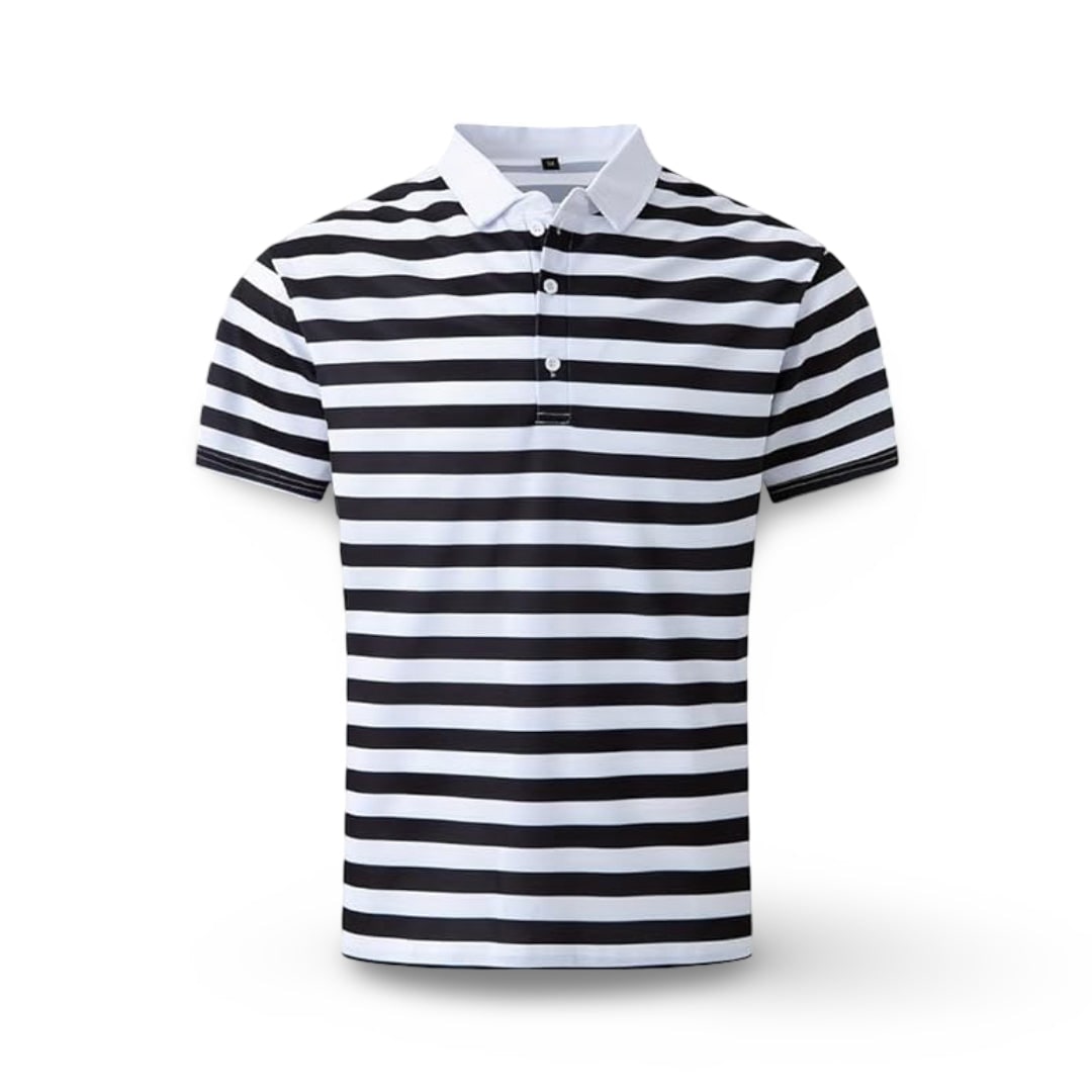 Mens Polo Shirt Striped Short Sleeve Collar Cotton Regular Fit Summer - Image 4