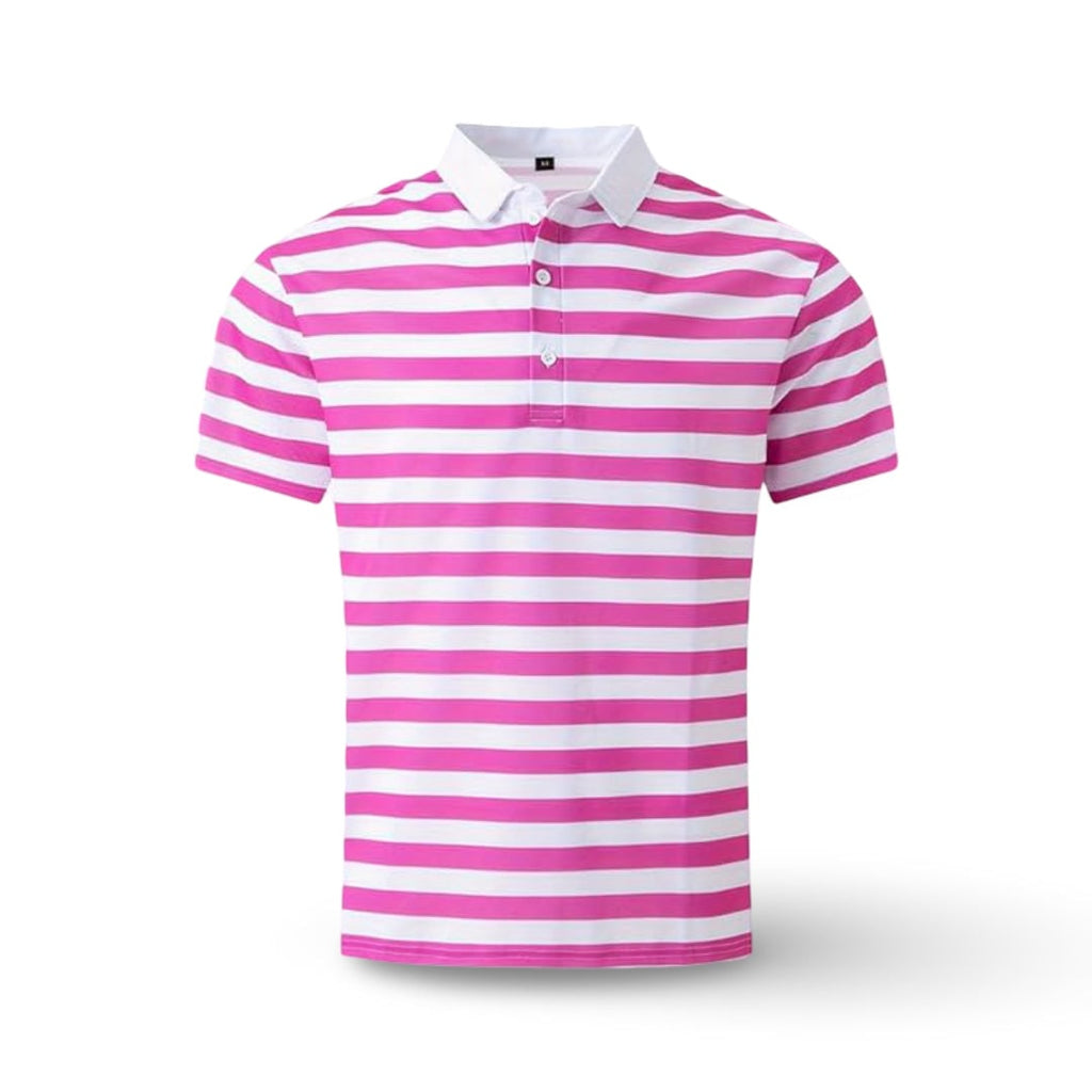 Mens Polo Shirt Striped Short Sleeve Collar Cotton Regular Fit Summer - Image 6