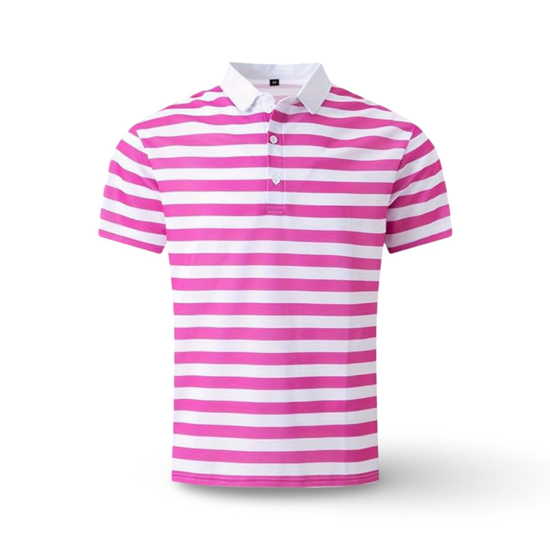 Mens Polo Shirt Striped Short Sleeve Collar Cotton Regular Fit Summer - Image 6