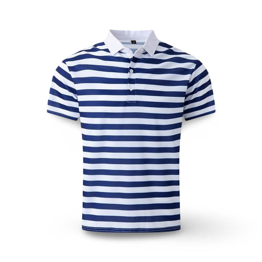 Mens Polo Shirt Striped Short Sleeve Collar Cotton Regular Fit Summer - Image 8