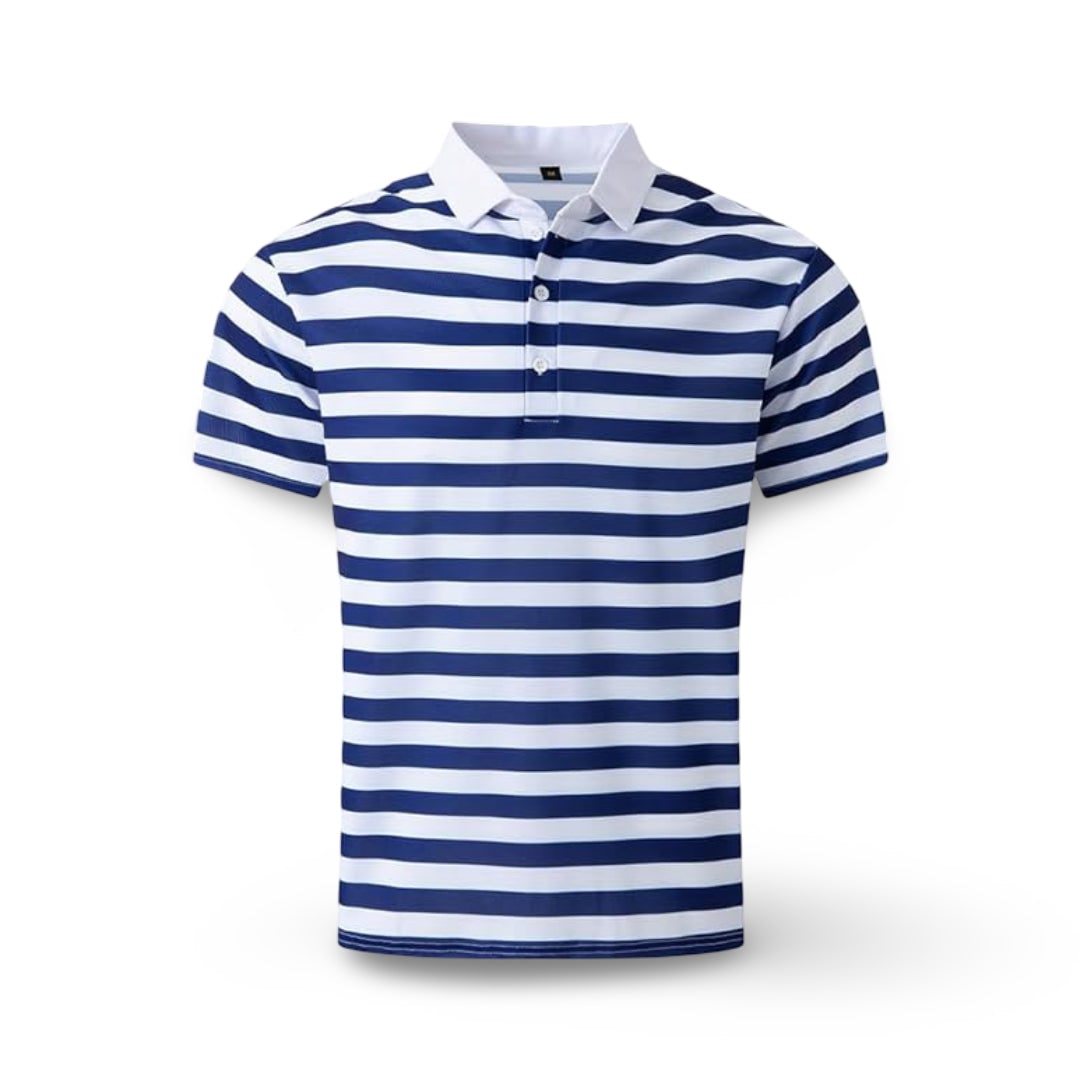 Mens Polo Shirt Striped Short Sleeve Collar Cotton Regular Fit Summer - Image 8