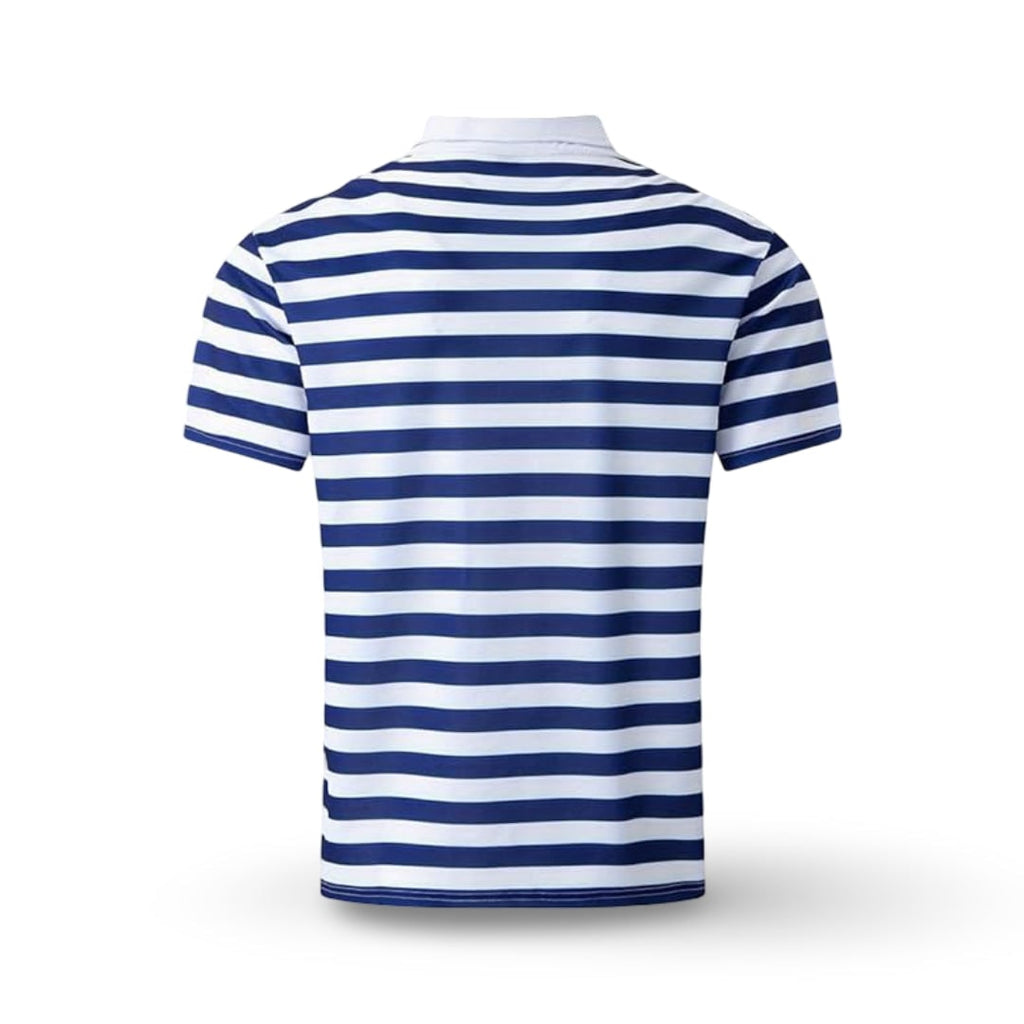 Mens Polo Shirt Striped Short Sleeve Collar Cotton Regular Fit Summer - Image 9