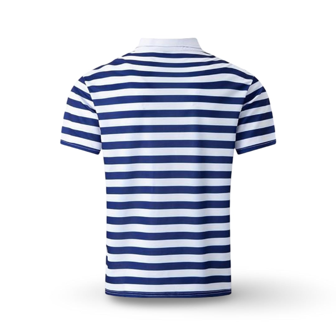 Mens Polo Shirt Striped Short Sleeve Collar Cotton Regular Fit Summer - Image 9
