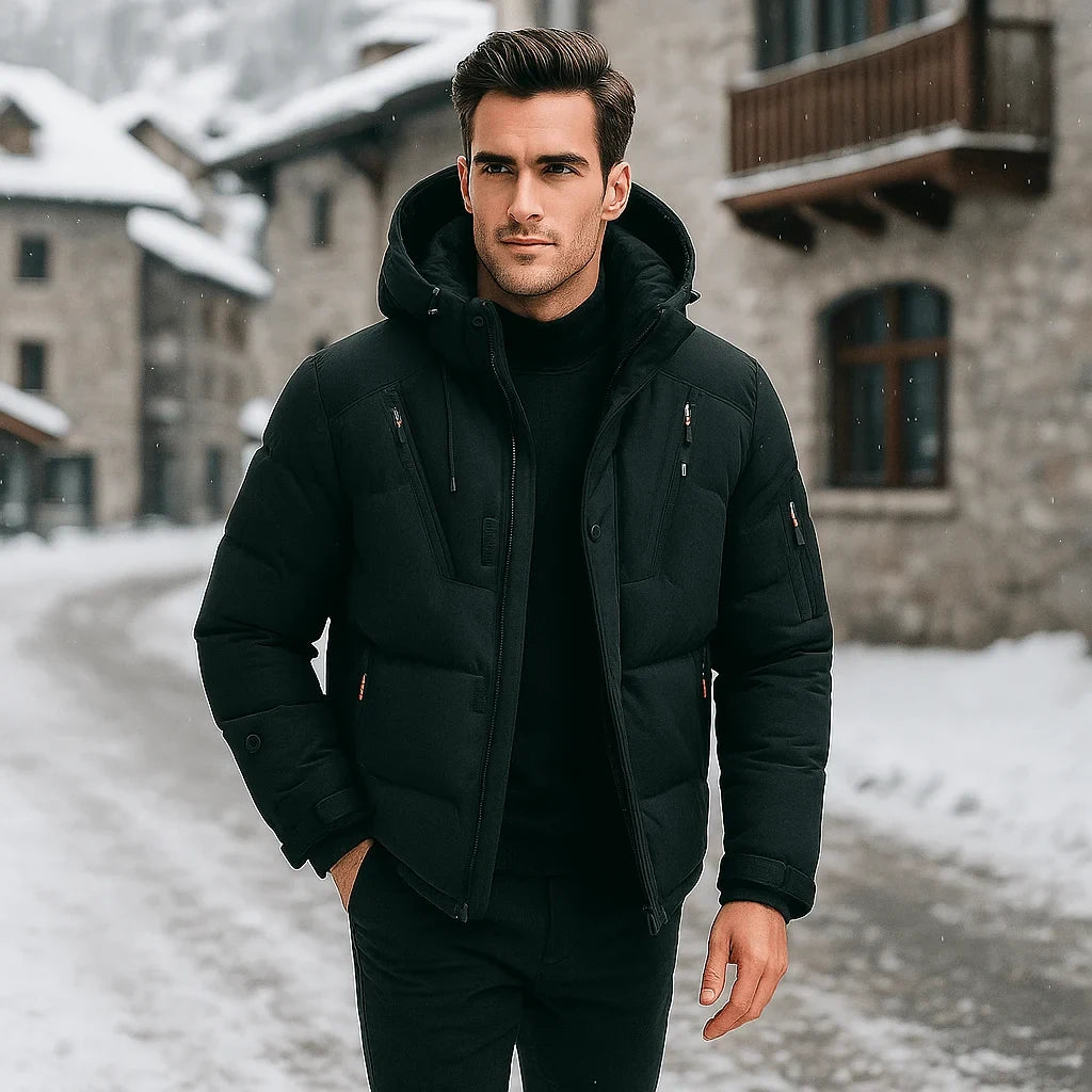 Men's Puffer Jacket with Adjustable Hood Quilted Insulated Winter Coat with Zippered Pockets - Image 1