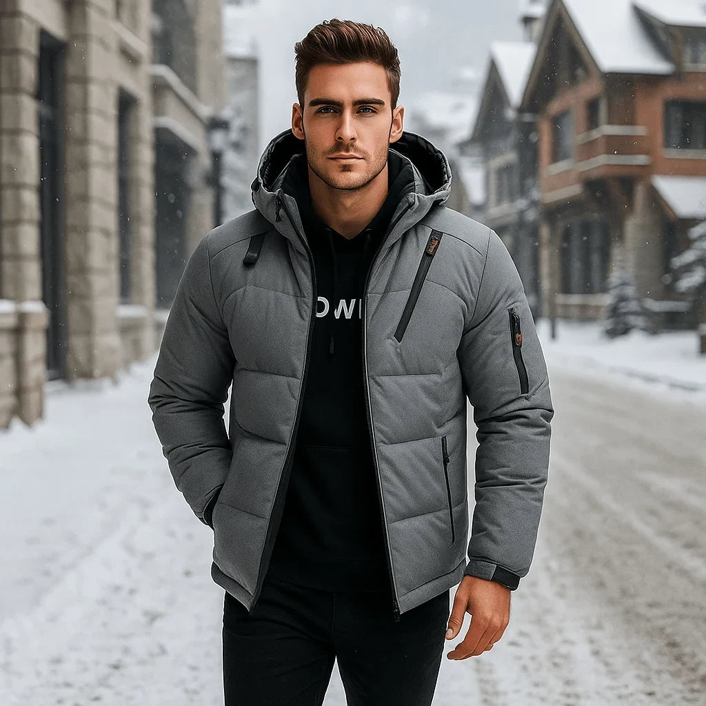 Men's Puffer Jacket with Adjustable Hood Quilted Insulated Winter Coat with Zippered Pockets - Image 2