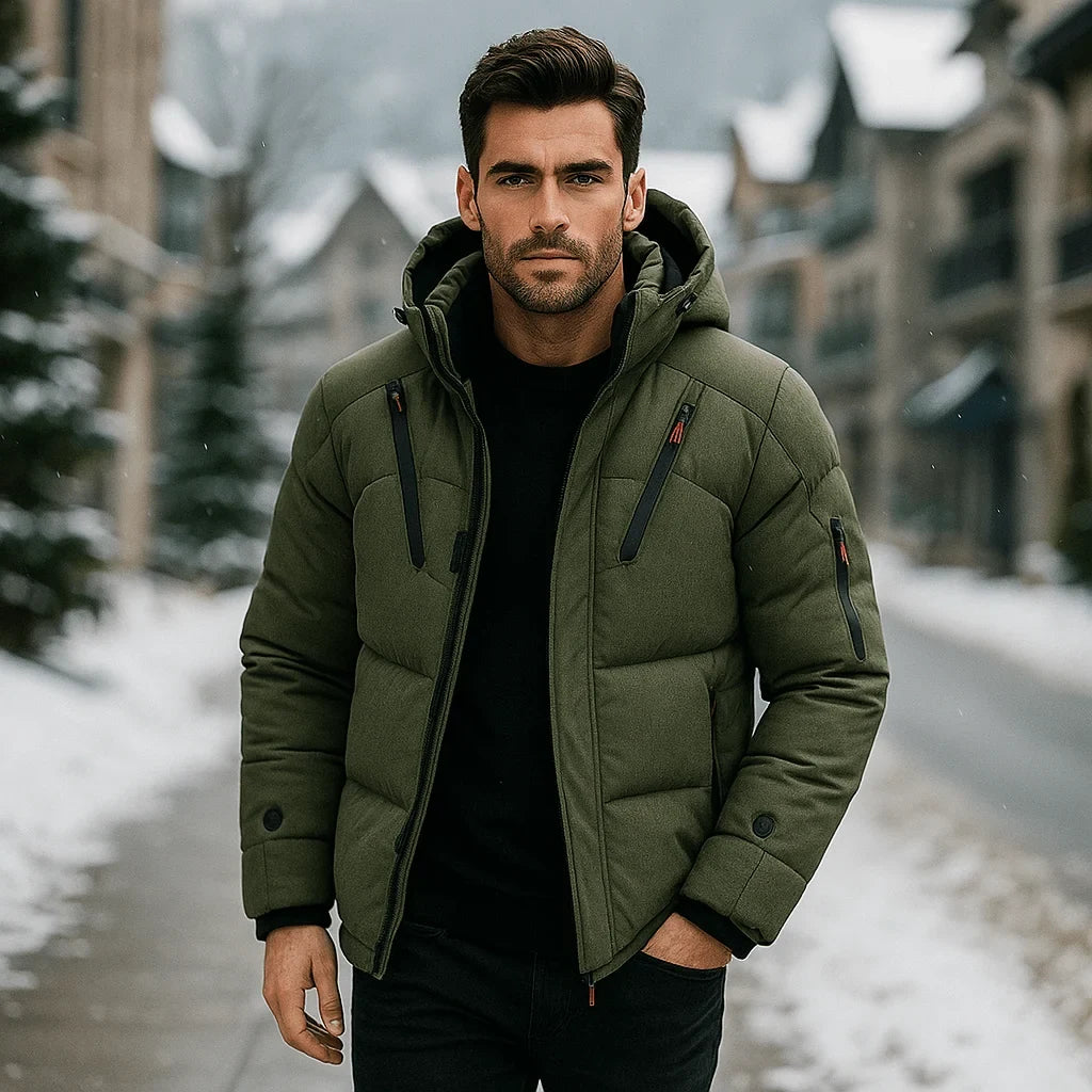 Men's Puffer Jacket with Adjustable Hood Quilted Insulated Winter Coat with Zippered Pockets - Image 3