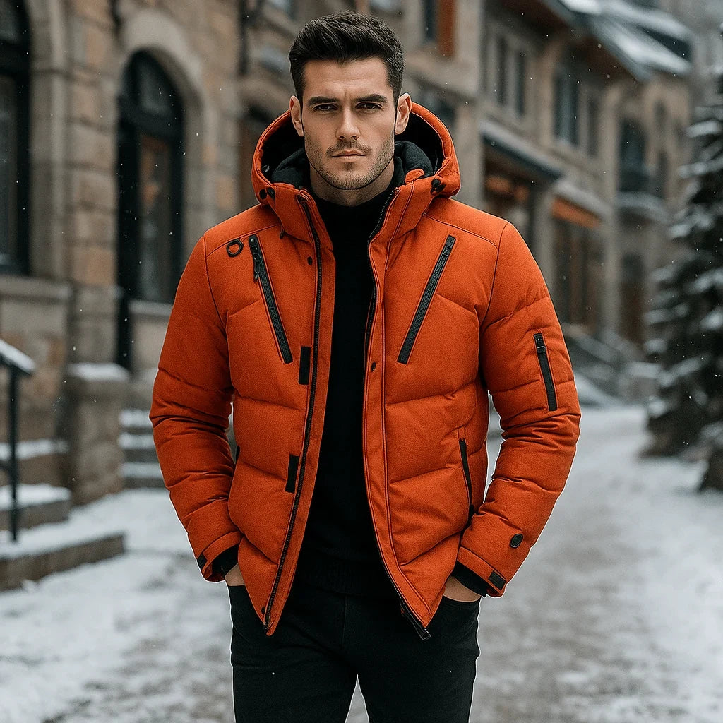 Men's Puffer Jacket with Adjustable Hood Quilted Insulated Winter Coat with Zippered Pockets - Image 4