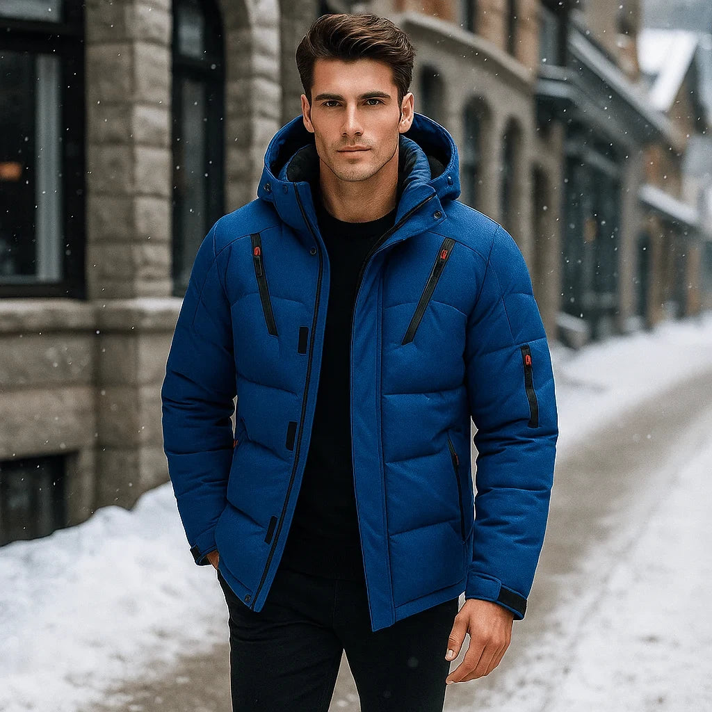 Men's Puffer Jacket with Adjustable Hood Quilted Insulated Winter Coat with Zippered Pockets - Image 5
