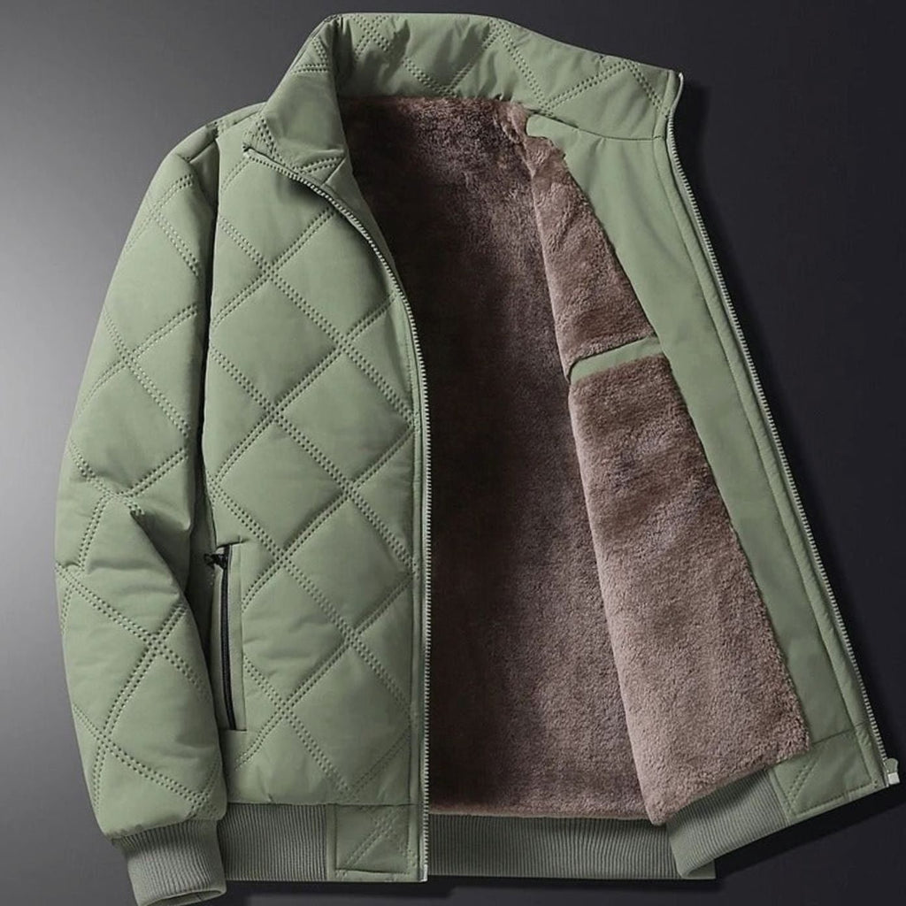 Men's Quilted Jacket with Fleece Lining Diamond Shell and High Stand Collar - Image 11