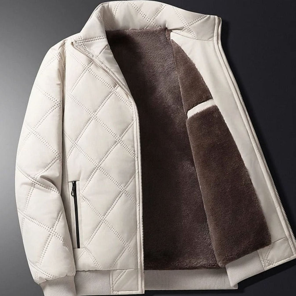 Men's Quilted Jacket with Fleece Lining Diamond Shell and High Stand Collar - Image 12