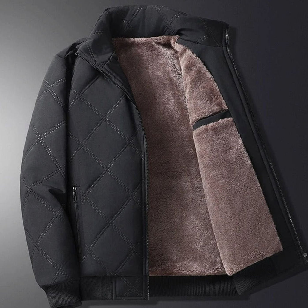 Men's Quilted Jacket with Fleece Lining Diamond Shell and High Stand Collar - Image 3