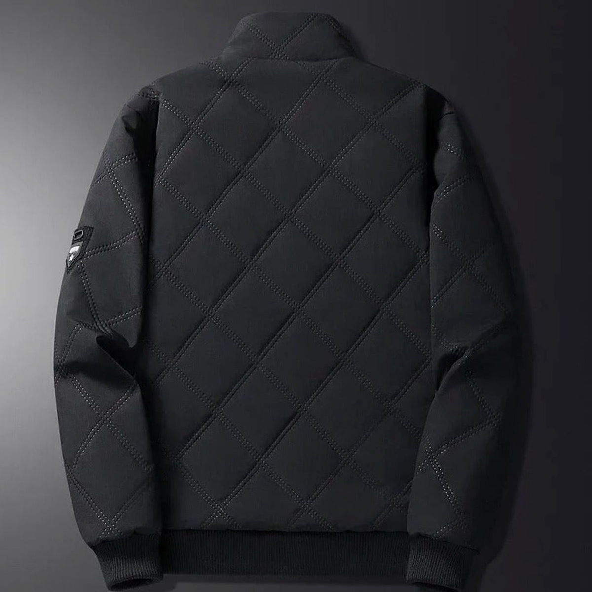 Men's Quilted Jacket with Fleece Lining Diamond Shell and High Stand Collar - Image 4