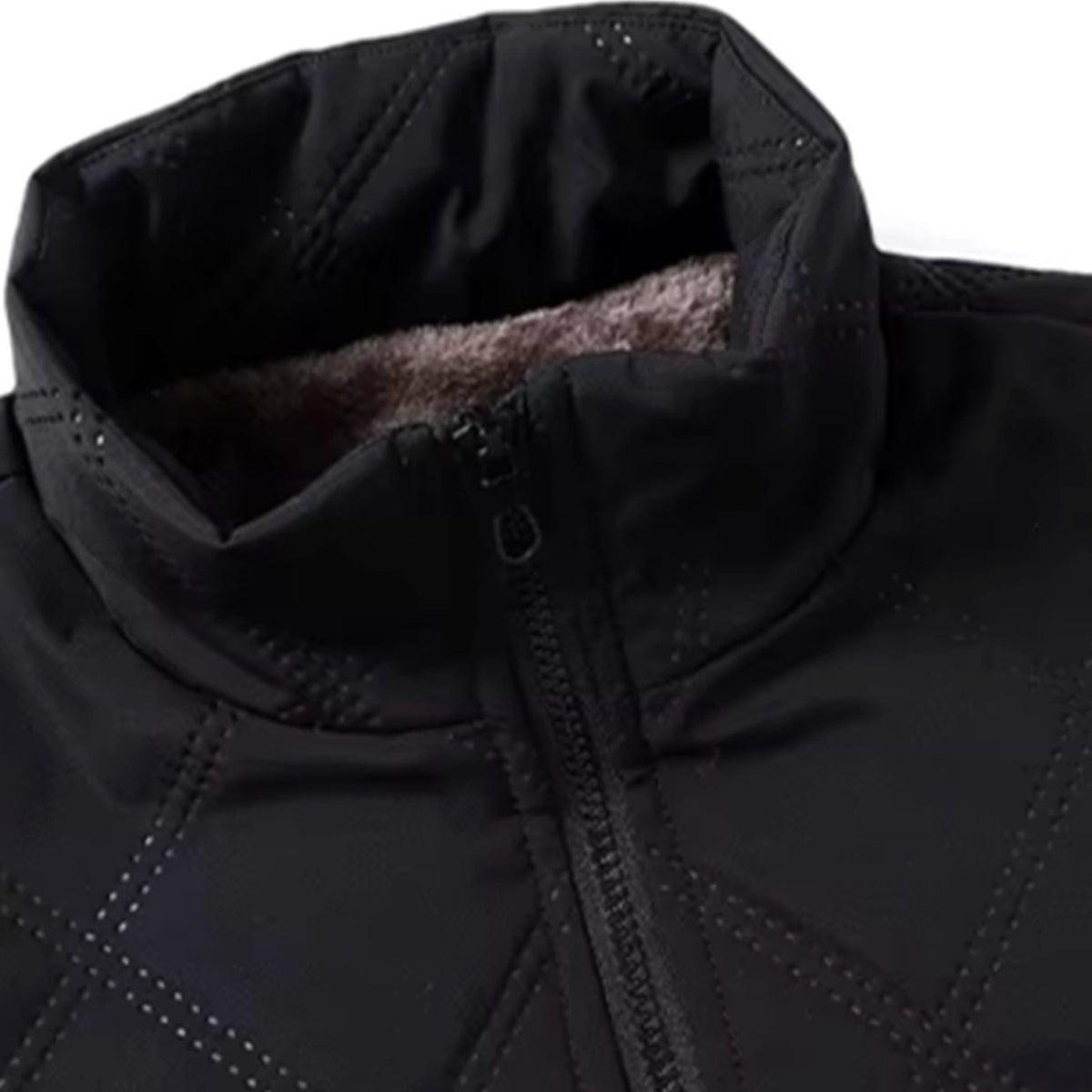 Men's Quilted Jacket with Fleece Lining Diamond Shell and High Stand Collar - Image 5