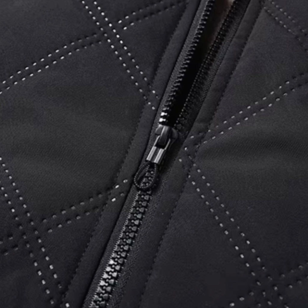 Men's Quilted Jacket with Fleece Lining Diamond Shell and High Stand Collar - Image 7